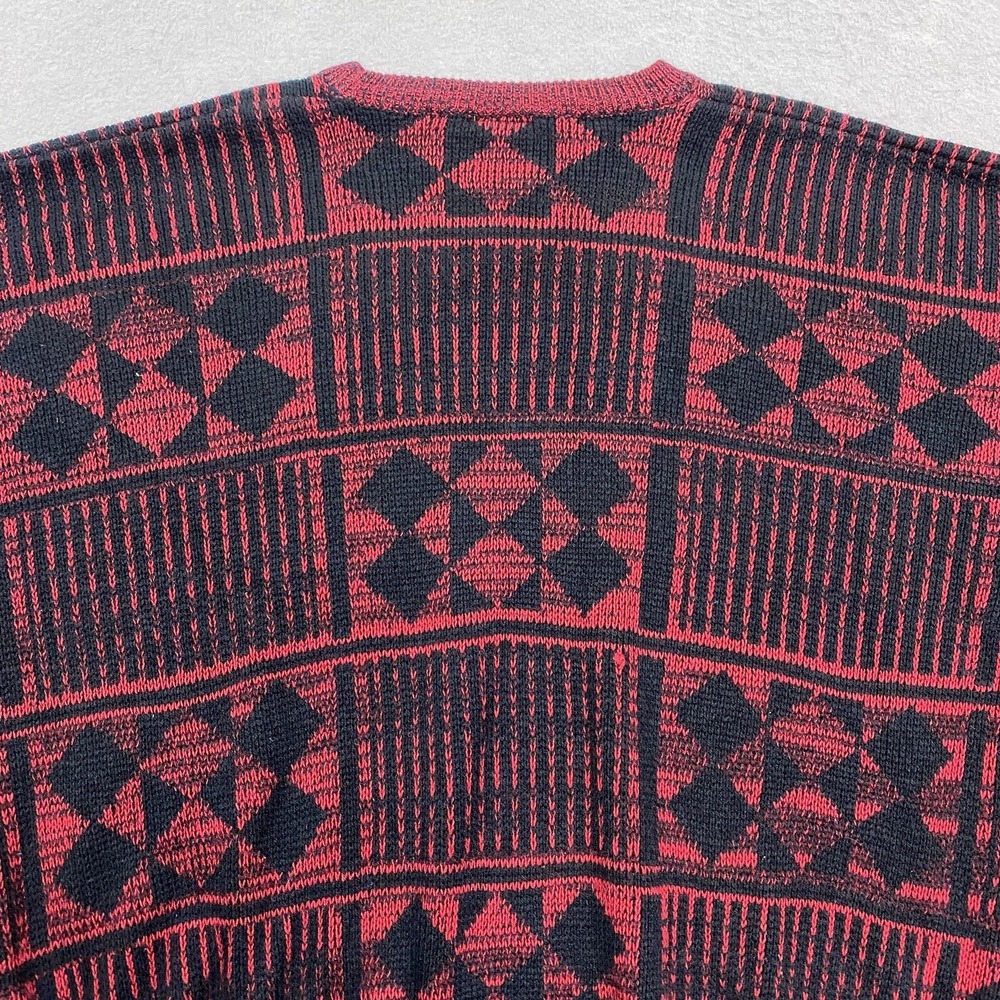 Vintage Playboy Sweater Mens 2X Red Black Pullover Crew Neck Leather Trim - Picture 5 of 9